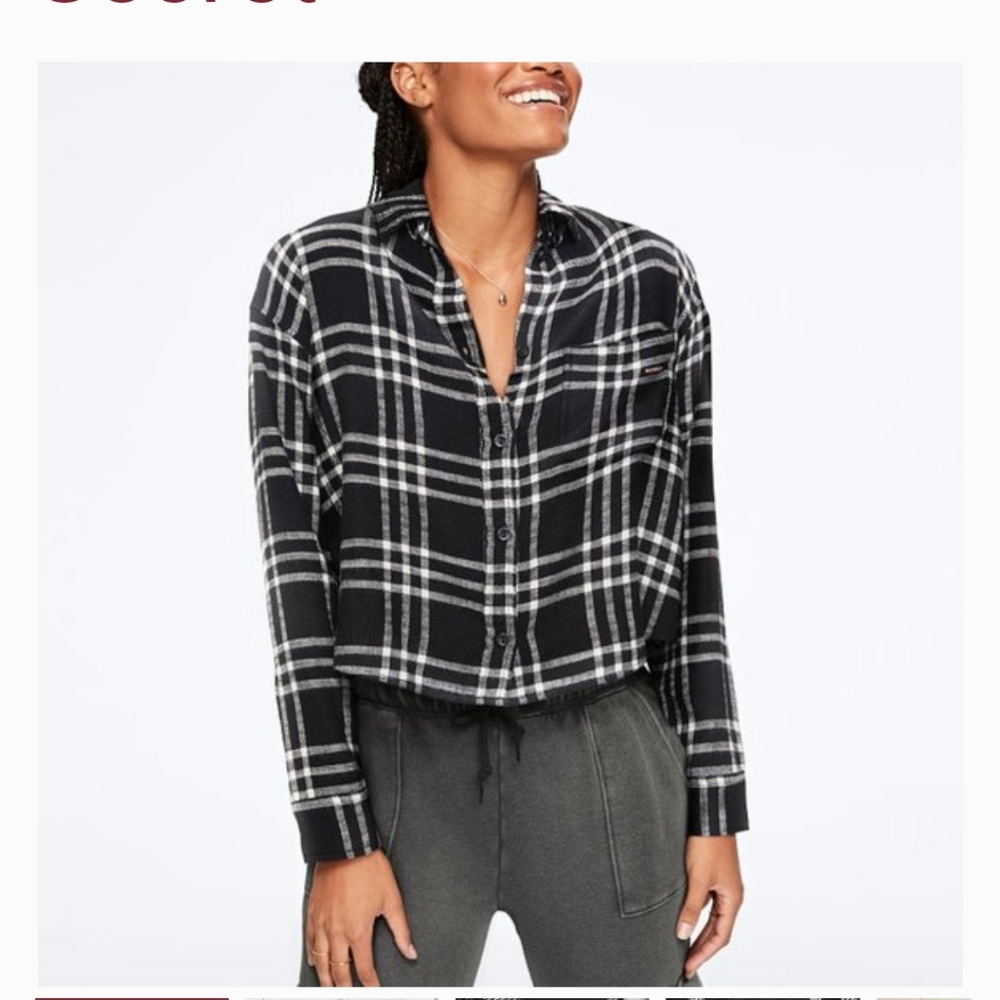 PINK Cropped Flannel Shirt